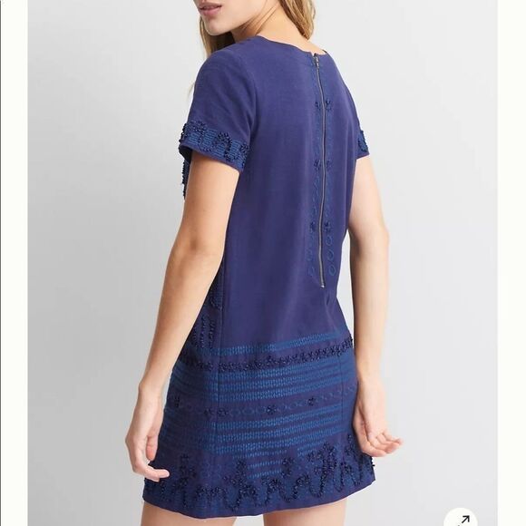 NWT Anthropologie Rae Embroidered Shift Dress Navy Size 4 #272 - Picture 2 of 6